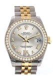Custom Diamond Bezel Rolex Datejust 31 Silver Roman Large VI Diamond Dial Two Tone 18K Gold Jubilee Ladies Watch 178243