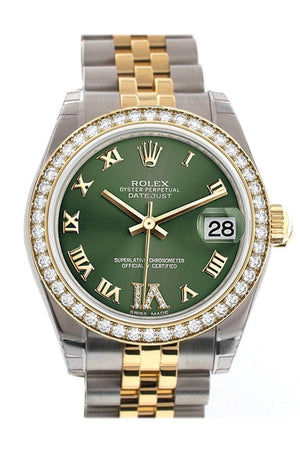 Custom Diamond Bezel Rolex Datejust 31 Olive Green Set With Dial Ladies 178243 Custom-Bezel