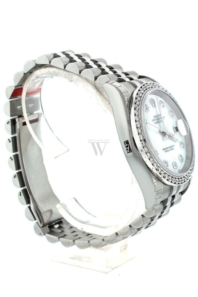 Rolex Custom Datejust 36 Mother Of Pearl Diamond Dial Bezel Mens Watch 116200 Watches