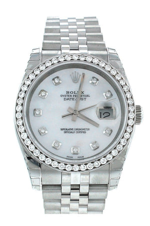 Rolex Custom Datejust 36 Mother Of Pearl Diamond Dial Bezel Mens Watch 116200 / None Watches