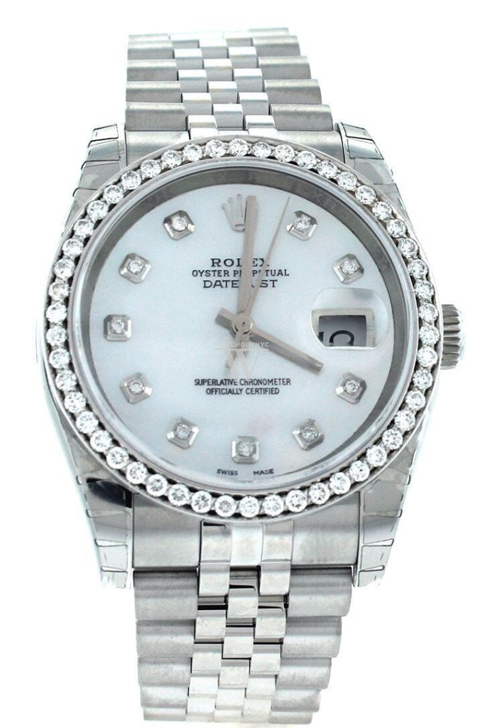 Rolex Custom Datejust 36 Mother Of Pearl Diamond Dial Bezel Mens Watch 116200 Watches