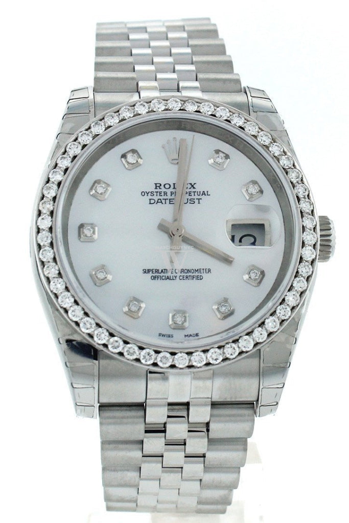Rolex Custom Datejust 36 Mother Of Pearl Diamond Dial Bezel Mens Watch 116200 Watches