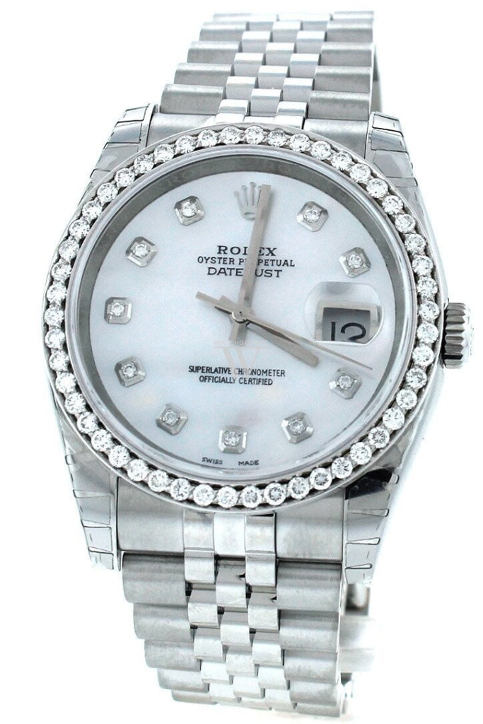 Rolex Custom Datejust 36 Mother Of Pearl Diamond Dial Bezel Mens Watch 116200 Watches