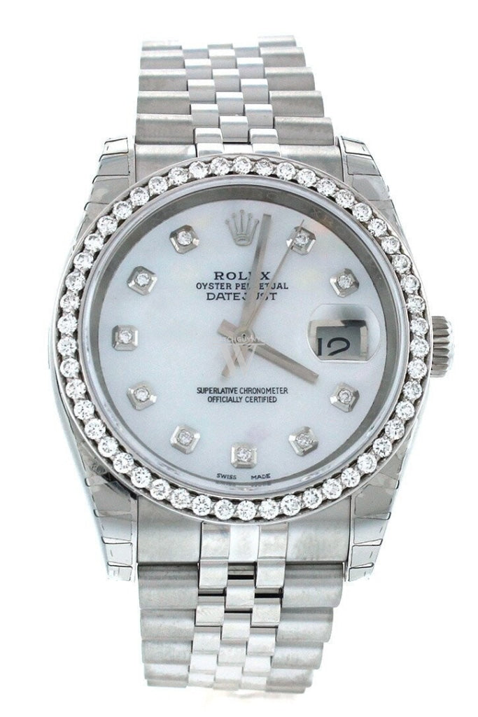 Rolex Custom Datejust 36 Mother Of Pearl Diamond Dial Bezel Mens Watch 116200 Watches