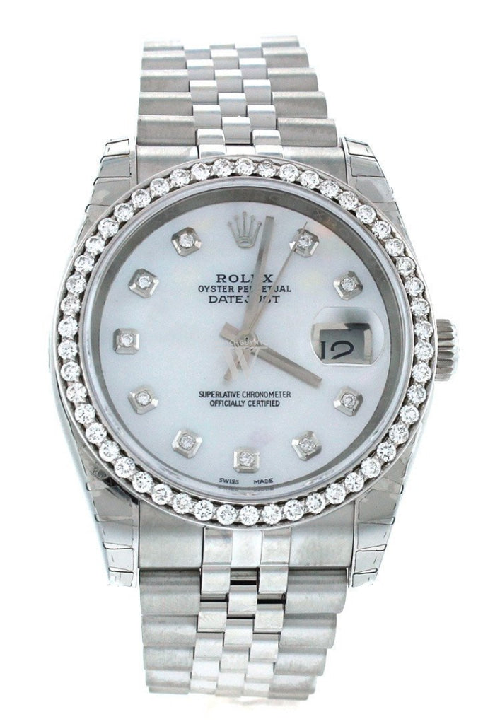 Rolex Custom Datejust 36 Mother Of Pearl Diamond Dial Bezel Mens Watch 116200 Watches