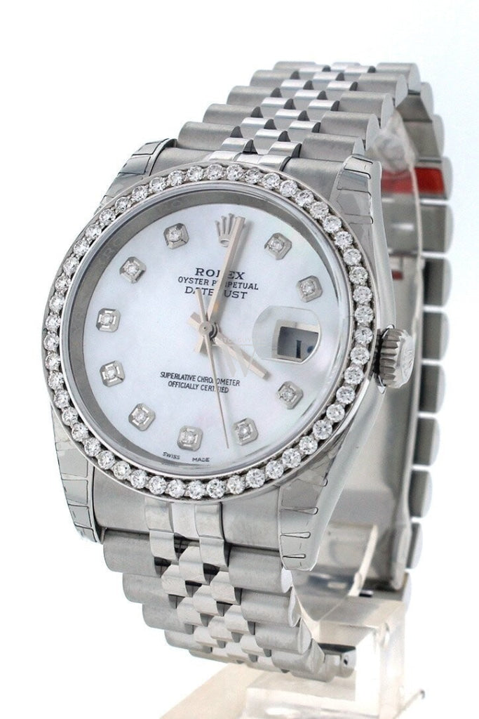Rolex Custom Datejust 36 Mother Of Pearl Diamond Dial Bezel Mens Watch 116200 Watches