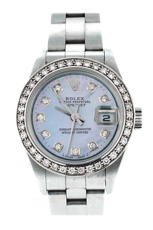 Rolex Custom Datejust 26 Blue Mother Of Pearl Diamond Dial Bezel Mens Watch 179160 / None Watches
