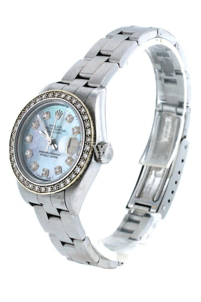 Rolex Custom Datejust 26 Blue Mother Of Pearl Diamond Dial Bezel Mens Watch 179160 Watches