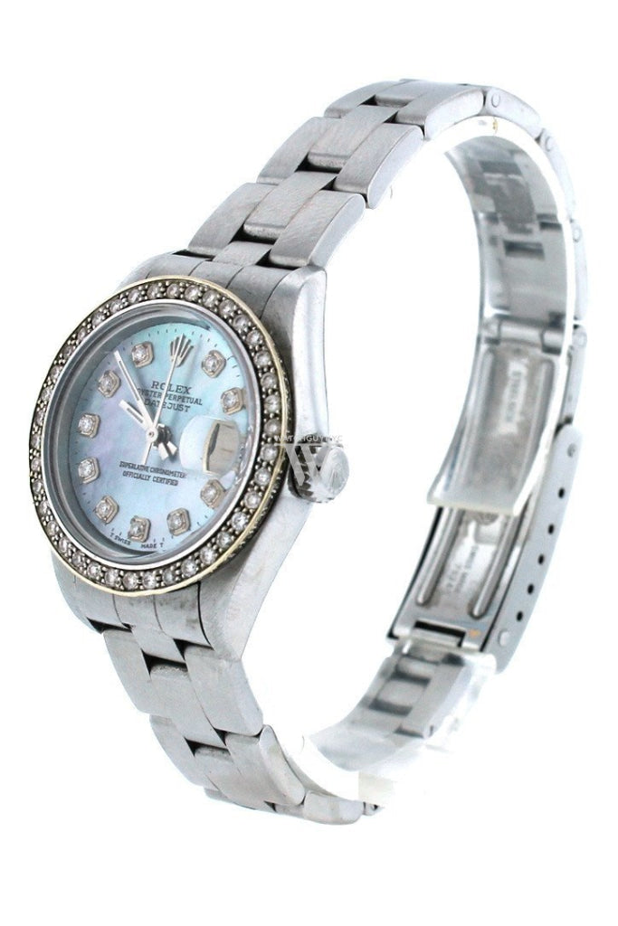 Rolex Custom Datejust 26 Blue Mother Of Pearl Diamond Dial Bezel Mens Watch 179160 Watches