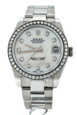 Rolex Custom Datejust 31 Mother Of Pearl Diamond Dial Bezel Mens Watch 178240 Watches