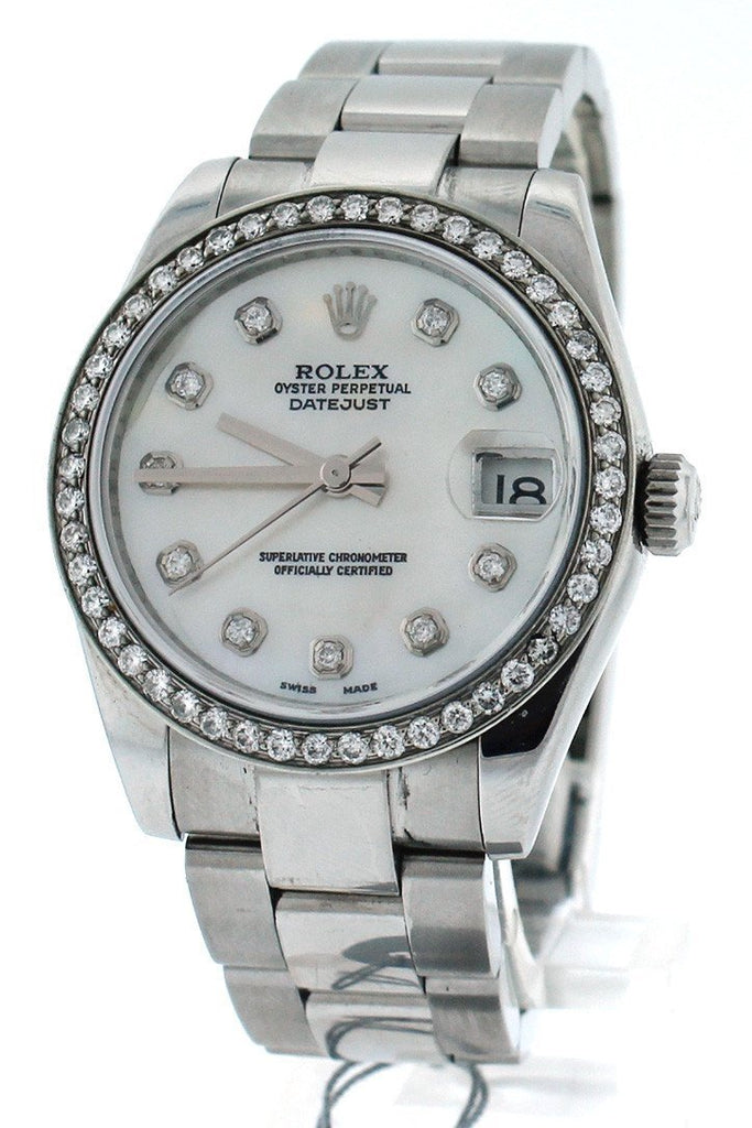 Rolex Custom Datejust 31 Mother Of Pearl Diamond Dial Bezel Mens Watch 178240 Watches