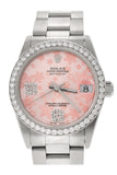 Rolex Custom Datejust 31 Pink Floral Diamond Dial Diamond Bezel Ladies Watch