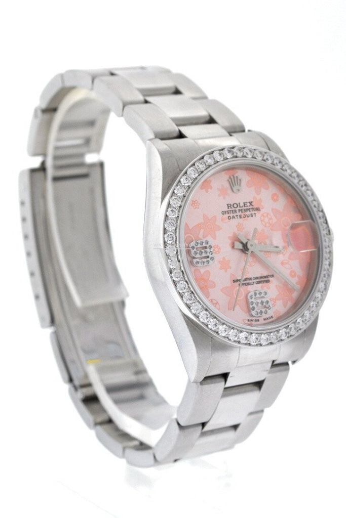 Rolex Custom Datejust 31 Pink Floral Diamond Dial Bezel Ladies Watch Custom-Bezel