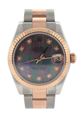 Rolex Custom Diamond Dial Datejust 31 Pearl Rose Gold Two Tone Ladies Watch 178271 / None Watches