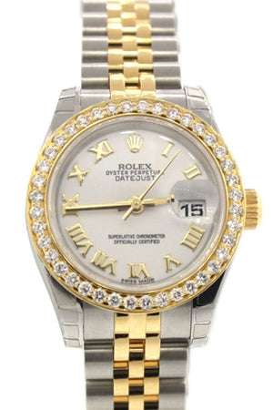 Rolex Custom Datejust 26 White Roman Dial Diamond Bezel Ladies Watch 179173 / None Custom-Bezel