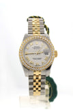 Rolex Custom Datejust 26 White Roman Dial Diamond Bezel Ladies Watch 179173 Custom-Bezel