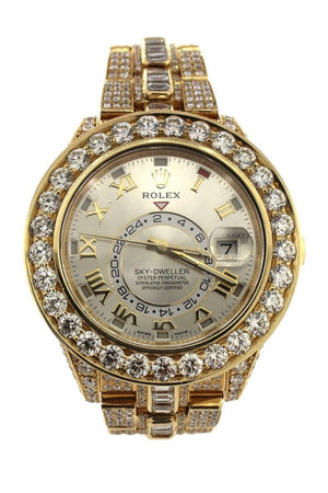 Rolex Custom Diamonds Sky Dweller 42 Silver Dial Gold Mens Watch 326938 / None Watches