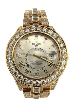 Rolex Custom Diamonds Sky Dweller 42 Silver Dial Gold Mens Watch 326938 / None Watches