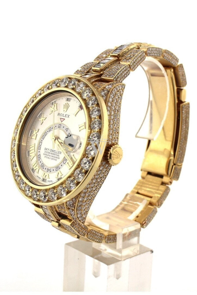 Rolex Custom Diamonds Sky Dweller 42 Silver Dial Gold Mens Watch 326938 Watches