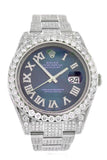 Custom Diamond Rolex Datejust II 41 Blue Dial Diamond Roman Dial Mens Watch 116300