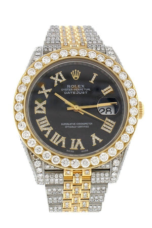 Custom Diamond Rolex Datejust 41 Black Roman Dial Daimond Mens Watch 126333 / None Watches