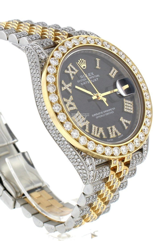 Custom Diamond Rolex Datejust 41 Black Roman Dial Daimond Mens Watch 126333 Watches