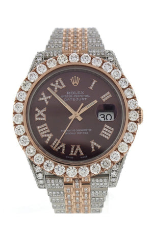 Custom Rolex Diamond 17Ct Datejust 41Mm Rose Gold Oyster Mens Watch 126331 Chocolate / None Watches