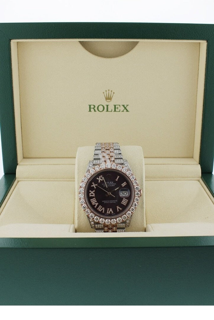 Custom Rolex Diamond 17Ct Datejust 41Mm Rose Gold Oyster Mens Watch 126331 Watches