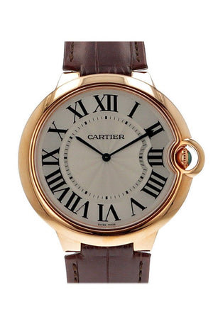 Cartier Ballon Bleu Extra Large Silver Dial 18Kt Rose Gold Leather Mens Watch W6920054