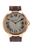 Cartier Ballon Bleu Extra Large Silver Dial 18Kt Rose Gold Leather Mens Watch W6920054