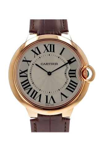 Cartier Ballon Bleu Extra Large Silver Dial 18Kt Rose Gold Leather Mens Watch W6920054