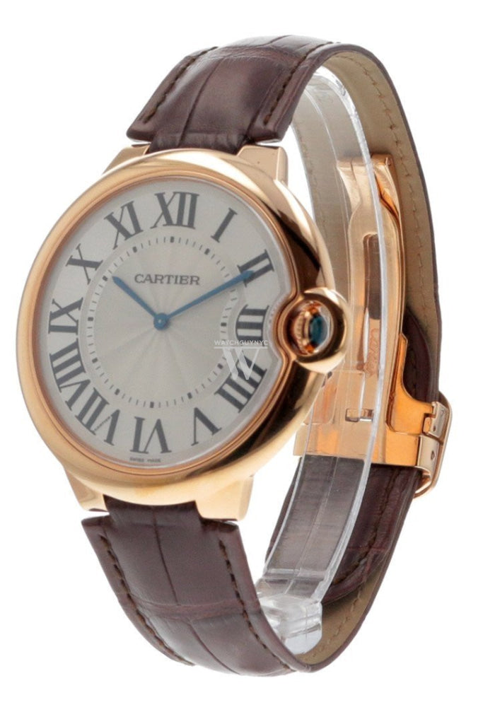 Cartier Ballon Bleu Extra Large Silver Dial 18Kt Rose Gold Leather Mens Watch W6920054