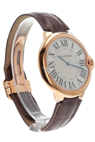 Cartier Ballon Bleu Extra Large Silver Dial 18Kt Rose Gold Leather Mens Watch W6920054