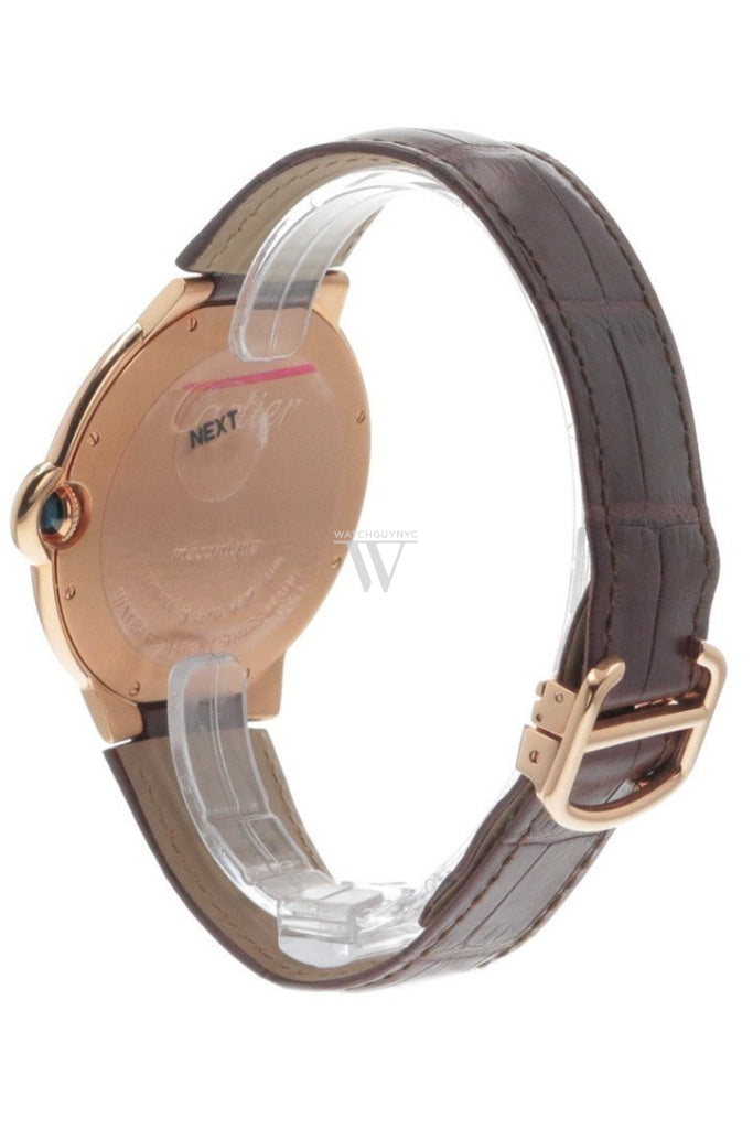 Cartier Ballon Bleu Extra Large Silver Dial 18Kt Rose Gold Leather Mens Watch W6920054