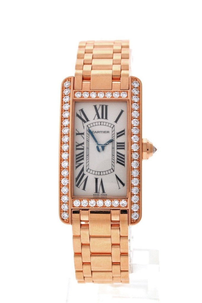 Cartier Tank Americaine Small 18K Pink Gold Case Set With Diamonds Silver Dial Ladies Watches