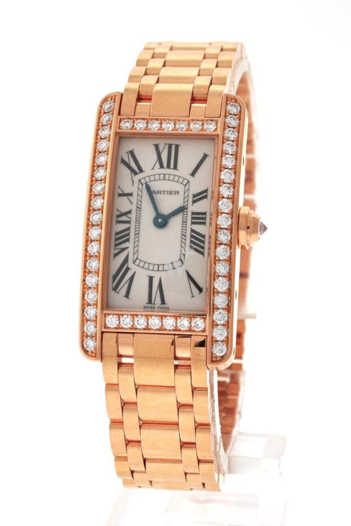 Cartier Tank Americaine Small 18K Pink Gold Case Set With Diamonds Silver Dial Ladies Watches