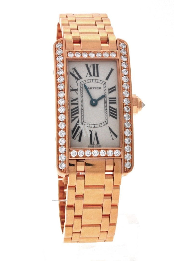 Cartier Tank Americaine Small 18K Pink Gold Case Set With Diamonds Silver Dial Ladies Watches