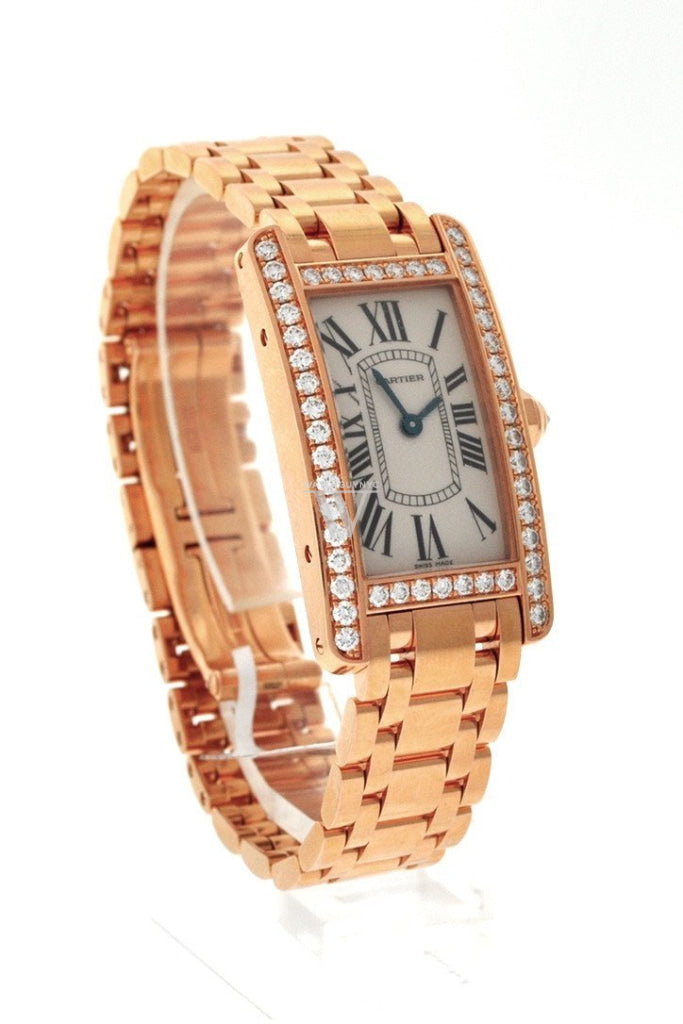 Cartier Tank Americaine Small 18K Pink Gold Case Set With Diamonds Silver Dial Ladies Watches