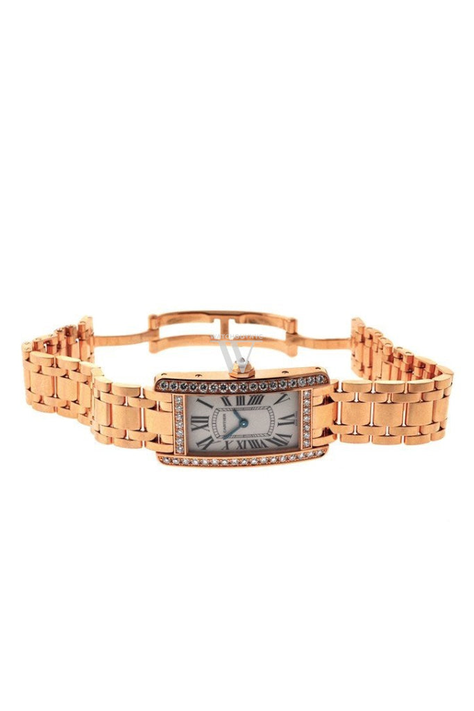 Cartier Tank Americaine Small 18K Pink Gold Case Set With Diamonds Silver Dial Ladies Watches