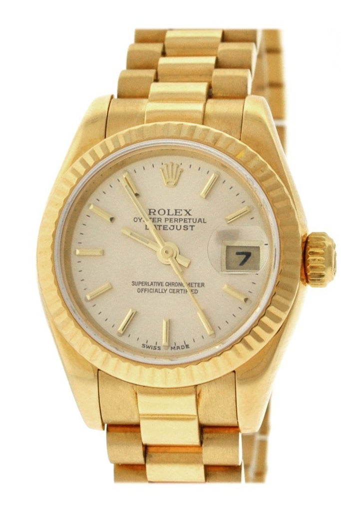 Rolex Lady-Datejust 26 Champagne Dial 18K Yellow Gold President Automatic Ladies Watch 179178 / None