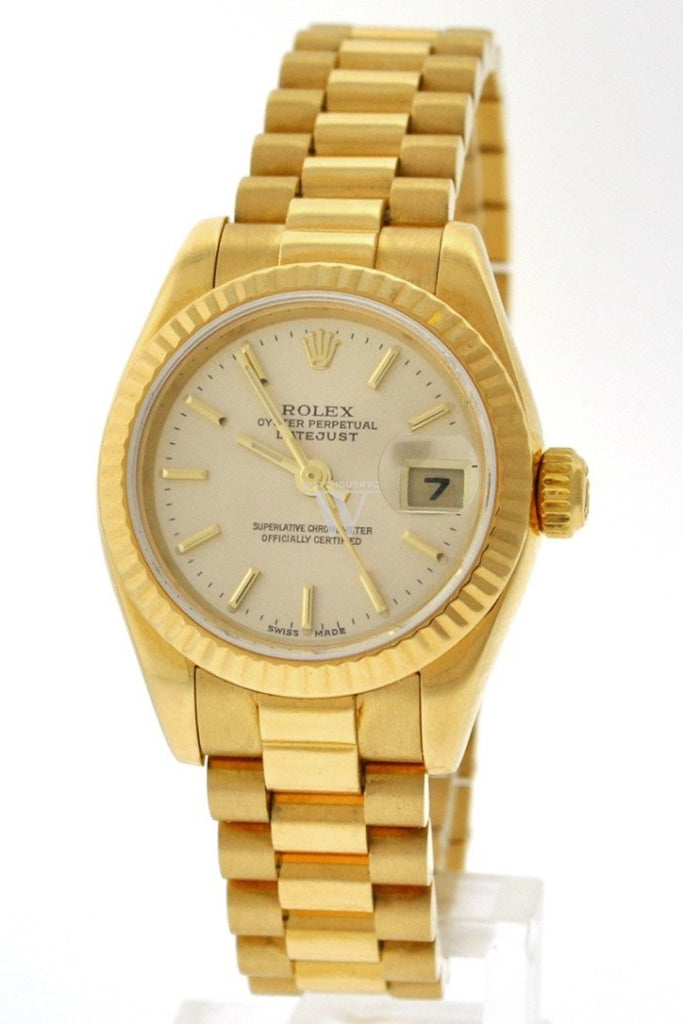 Rolex Lady-Datejust 26 Champagne Dial 18K Yellow Gold President Automatic Ladies Watch 179178