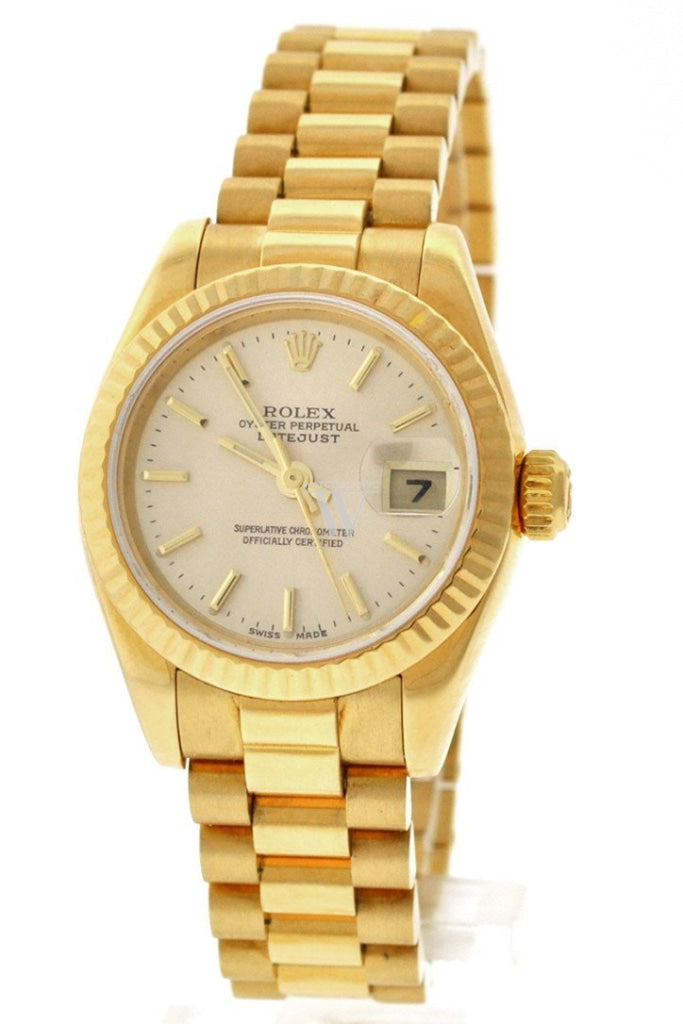 Rolex Lady-Datejust 26 Champagne Dial 18K Yellow Gold President Automatic Ladies Watch 179178