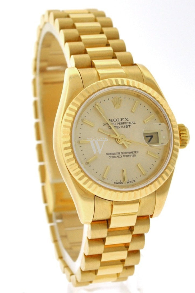 Rolex Lady-Datejust 26 Champagne Dial 18K Yellow Gold President Automatic Ladies Watch 179178