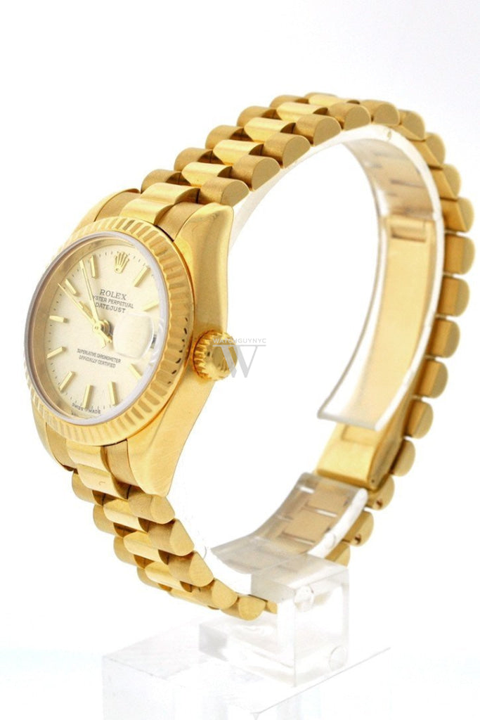 Rolex Lady-Datejust 26 Champagne Dial 18K Yellow Gold President Automatic Ladies Watch 179178