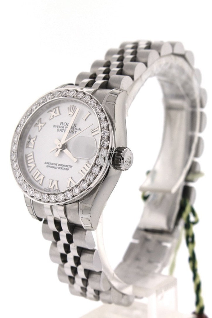 Rolex Datejust 26 White Roman Dial Custom Diamond Bezel Ladies Watch 179160 Custom-Bezel