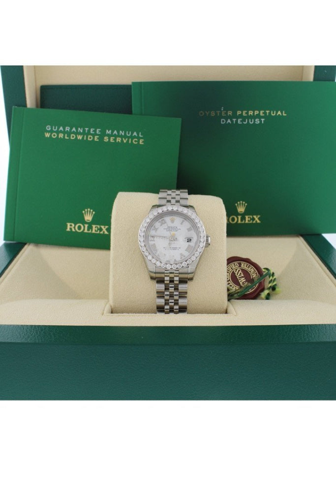 Rolex Datejust 26 White Roman Dial Custom Diamond Bezel Ladies Watch 179160 Custom-Bezel