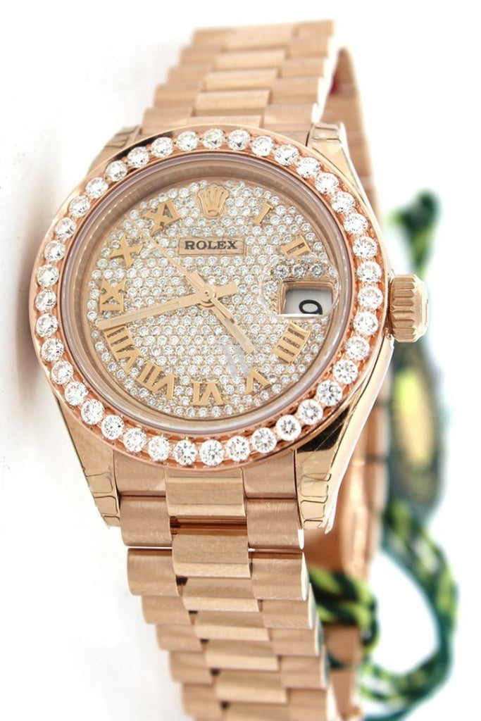 Rolex Lady Datejust 28 Custom Diamond Dial Bezel Rose Gold Watch 279175 Watches