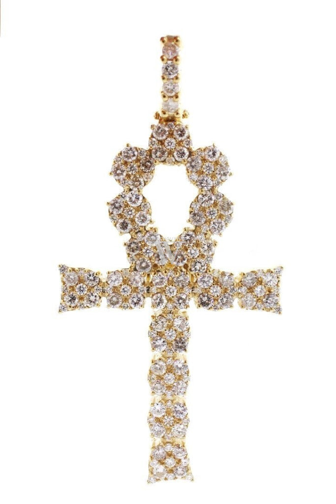Diamond Ankh Cross Pendent 7.60Ct 14K Gold