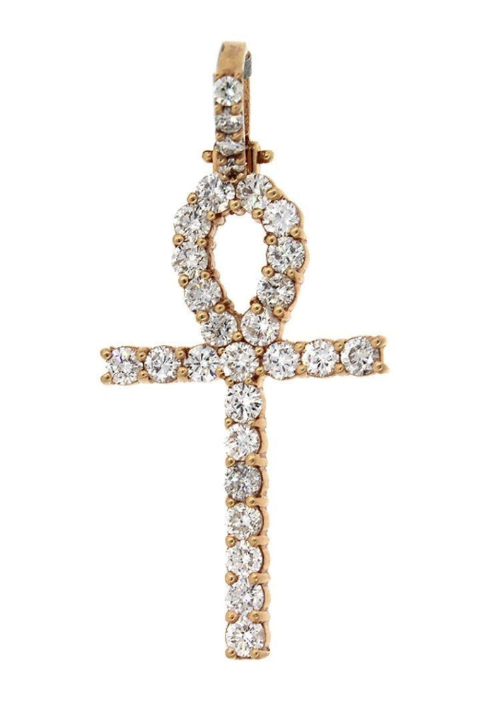 Diamond Ankh Cross Pendent 3.70Ct 14K Gold Rose / None