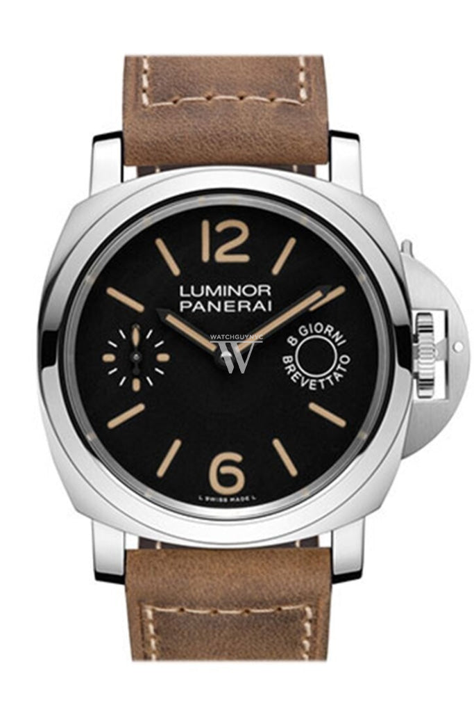 Panerai Luminor Marina Black Dial Tan Leather Mens Watch Pam00590